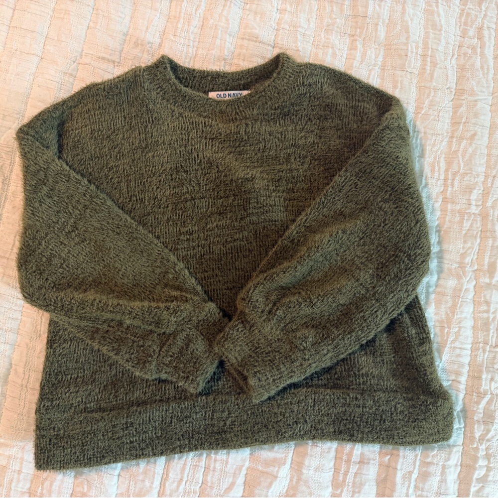 Old Navy Olive Green Fuzzy Crewneck Sweater
